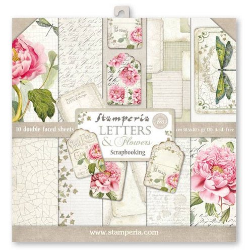 Stamperia 12x12" Paper Pad Letters & Flowers 10 Blatt