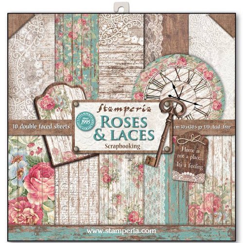 Stamperia 12x12" Paper Pad Roses & Laces 10 Blatt