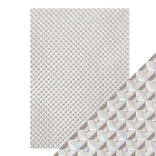Tonic Studios embossed paper Din A4 5 Blatt silver chequer Handmade from Cotton