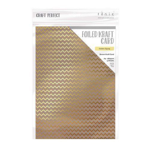 Tonic Studios Foiled Kraft Card 5 Blatt Din A4 280g/m² Golden Zigzag