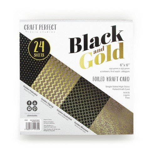 Tonic Studios Foiled Paper Pack 6x6" Black and Gold 24 Blatt 280g/m²
